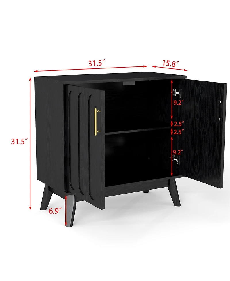 Clihome Modern Fluted Sideboard Cabinet with Adjustable Shelves & Solid Wood Legs, Buffet Storage