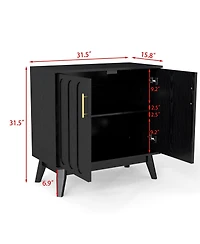 Clihome Modern Fluted Sideboard Cabinet with Adjustable Shelves & Solid Wood Legs, Buffet Storage