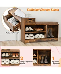 Gouun Entryway Shoe Bench with Padded Cushion, Storage Drawer and 3 Open Compartments