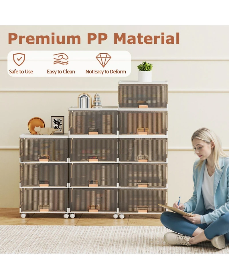 Gouun 3-Cube Collapsible Stackable Storage Bins with Detachable Wheels