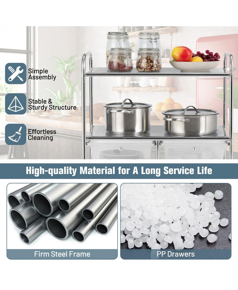 Gouun 4-Drawer Rolling Storage Cart with 2-Tier Open Shelves