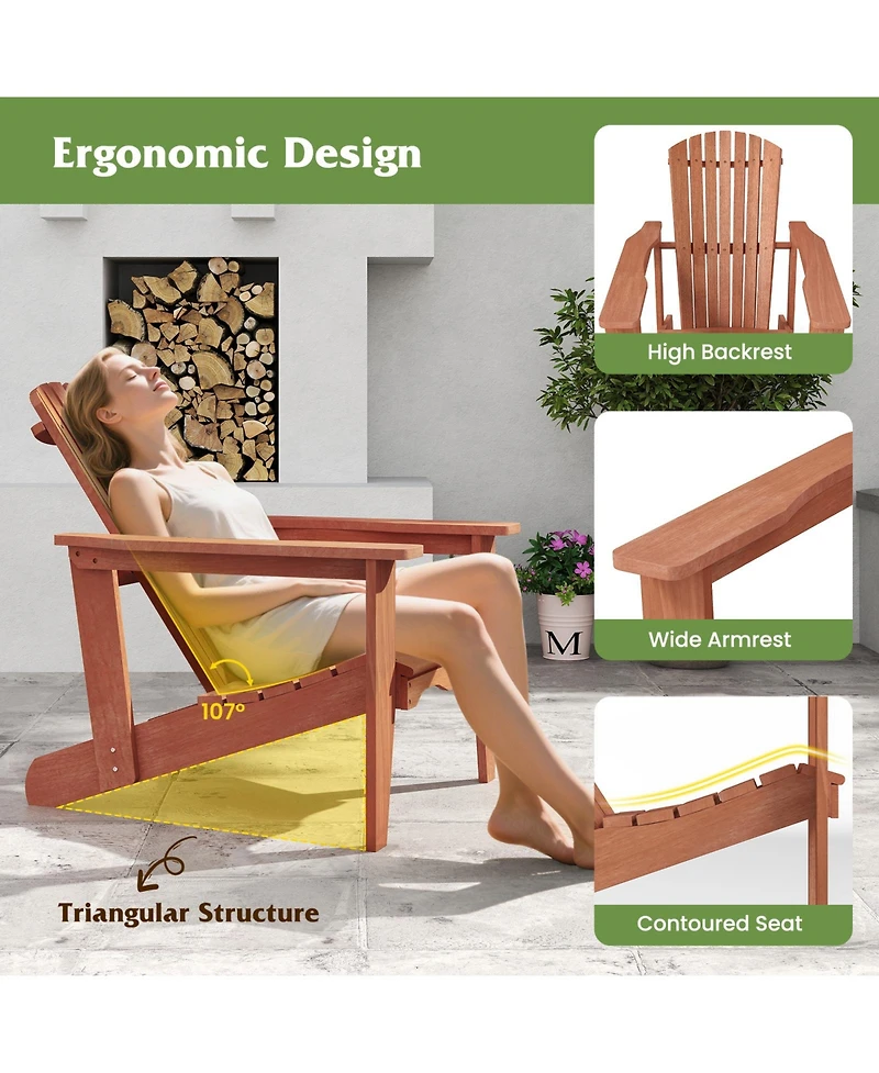 Sugift Solid Wood Adirondack Chair with High Backrest and Wide Armrests