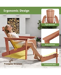 Sugift Solid Wood Adirondack Chair with High Backrest and Wide Armrests