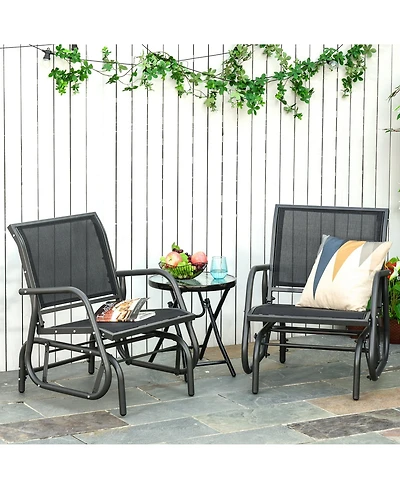 Clihome Porch Glider Set of 2, Metal Swing Chairs with Mesh Fabric, Curved Armrests and Steel Frame
