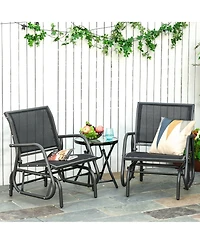 Clihome Porch Glider Set of 2, Metal Swing Chairs with Mesh Fabric, Curved Armrests and Steel Frame