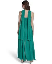 Eliza J Women's Spaghetti Strap With Skirt Slit And Neck Sash Gown