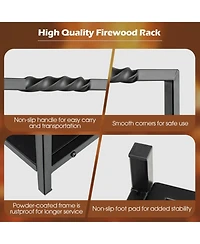 Gouun Steel Firewood Log Holder with Raised Feet and Carrying Handles