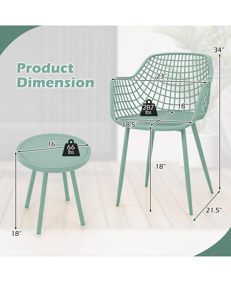 Sugift 3 Piece Patio Chair Set with Pp Seat and Tabletop for Porch