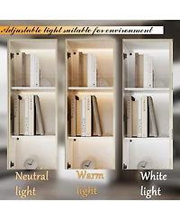 Homsee Display Cabinet with 2 Glass Doors and Lights, 4-Tier Storage Shelves and 2 Drawers