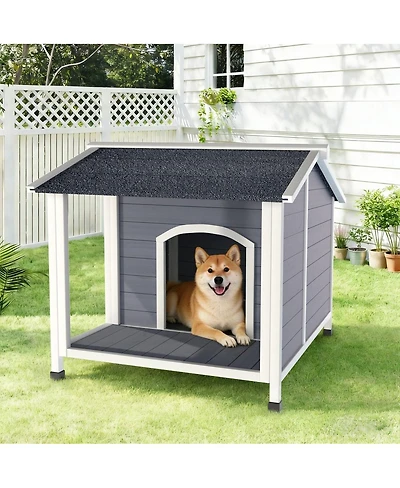 6thdruple Outdoor Dog House, Wooden Weatherproof Kennel with Asphalt Roof and Raised Floor