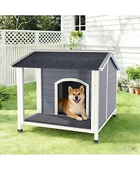 6thdruple Outdoor Dog House, Wooden Weatherproof Kennel with Asphalt Roof and Raised Floor