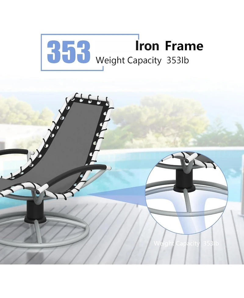 Homfan 360degree(s) Rotating Patio Chaise Lounge Chair - Heavy-Duty Iron Frame - S-Shaped Design - Quick-Dry Textilene