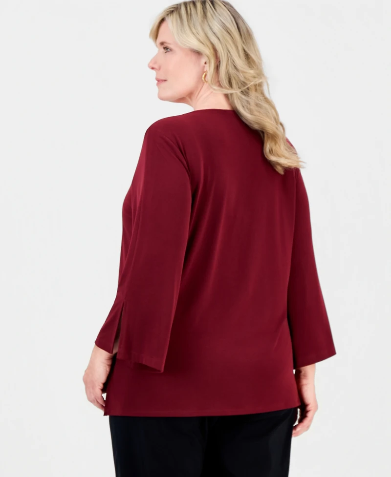 Jm Collection Plus Bell-Sleeve Zip-Neck Top, Macy's Exclusive