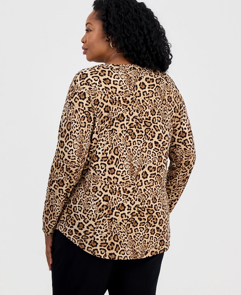 Jm Collection Plus Zippered-Pocket V-Neck Top, Macy's Exclusive