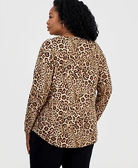 Jm Collection Plus Zippered-Pocket V-Neck Top, Macy's Exclusive