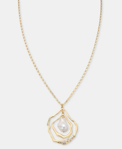 I.n.c. International Concepts Pave & Imitation Pearl Orbital Pendant Necklace, 32" + 3" extender, Macy's Exclusive