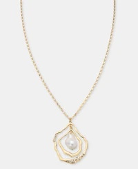 I.n.c. International Concepts Pave & Imitation Pearl Orbital Pendant Necklace, 32" + 3" extender, Macy's Exclusive