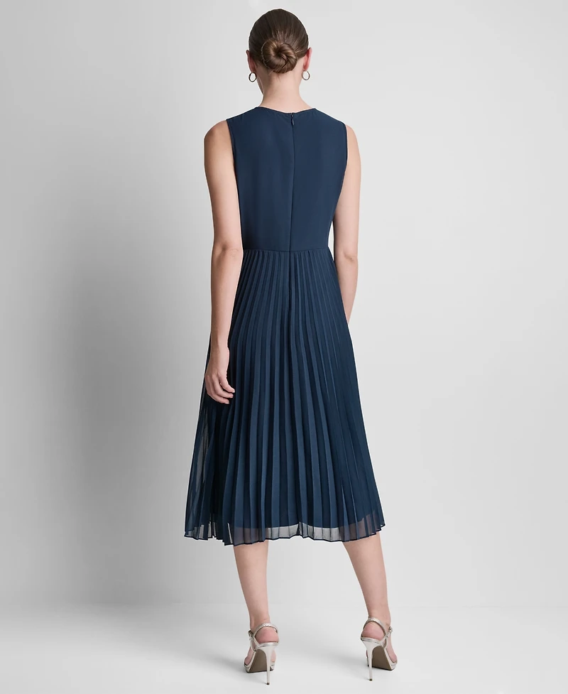 Dkny Women's Pleated Jewel Neck Dress
