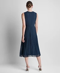 Dkny Women's Pleated Jewel Neck Dress