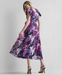Dkny Women's Ruffled V-Neck Tie-Waist Dress