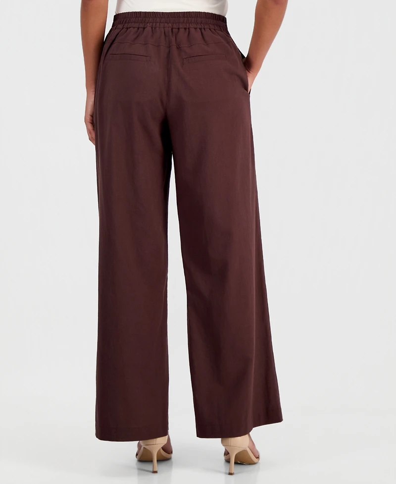 T Tahari Women's Cotton & Linen Drawstring Pull-On Pants