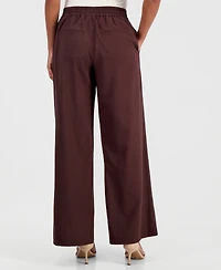 T Tahari Women's Cotton & Linen Drawstring Pull-On Pants