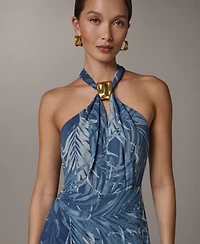 Donna Karan New York Women's Halter Chiffon A-Line Sleeveless Midi Dress