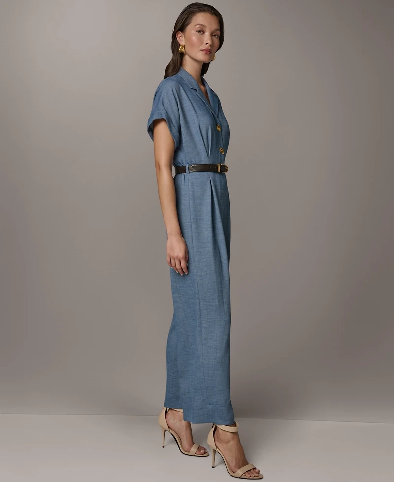 Donna Karan New York Women's Collared V-Neck Short-Sleeve Jumpsuit