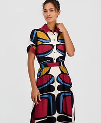 T Tahari Women's Printed Button-Down Midi Dress
