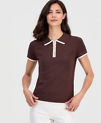 T Tahari Women's Polo-Collar Short-Sleeve Top
