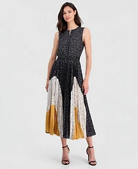 T Tahari Women's Printed Split-Neck Sleeveless Dress