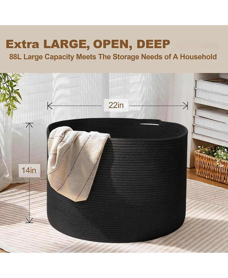 Gnuadz Rope Blanket Basket Storage Bin Organizer Wicker Box 88L Gift