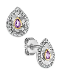 Macy's Swiss Blue Topaz (1/10 ct. t.w.) & White (1/8 Glitter Texture Earrings 14k Two-Tone Gold (Also Available Amethyst)