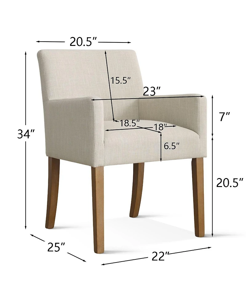 Maison Boucle Set of 2 Linen Upholstered Dining Arm Chairs, Solid Wood Legs