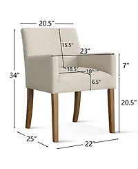 Maison Boucle Set of 2 Linen Upholstered Dining Arm Chairs, Solid Wood Legs