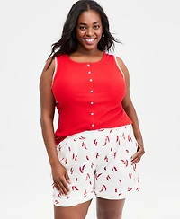 On 34th Plus Sleeveless Rib-Knit Whipstitch Button Front Top, Macy's Exclusive