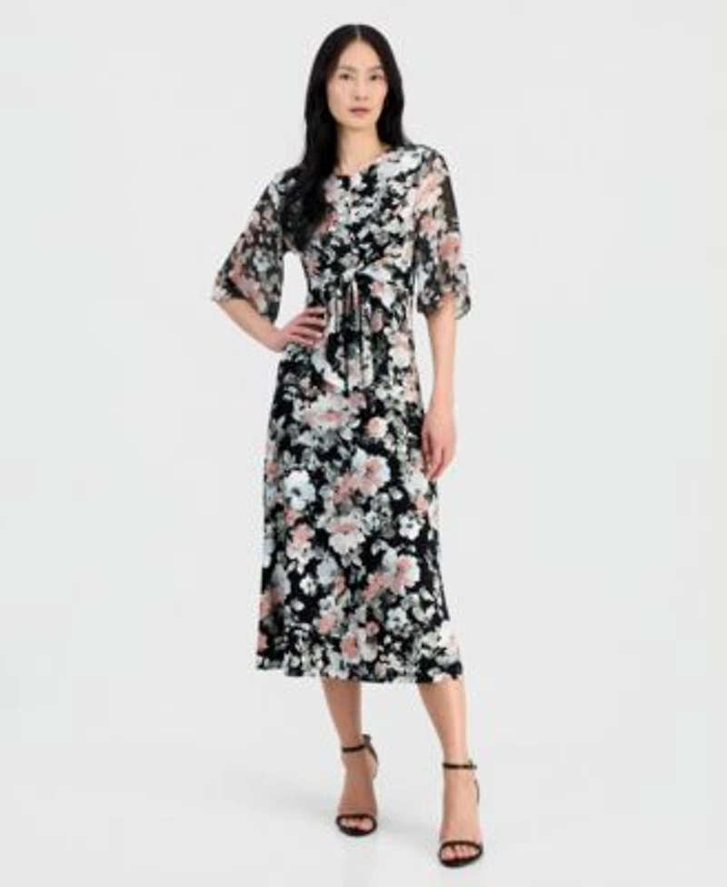 Kasper Womens Mixed Media Tie Front Top Pull On Skirt