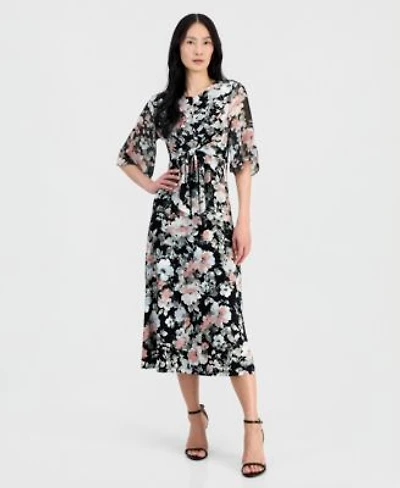 Kasper Womens Mixed Media Tie Front Top Pull On Skirt
