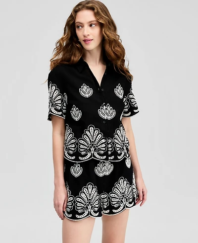 And Now This Women's Cotton Embroidered Camp Shirt, Macy's Exclusive