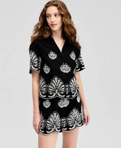 Now This Womens Cotton Embroidered Camp Shirt Macys Exclusive