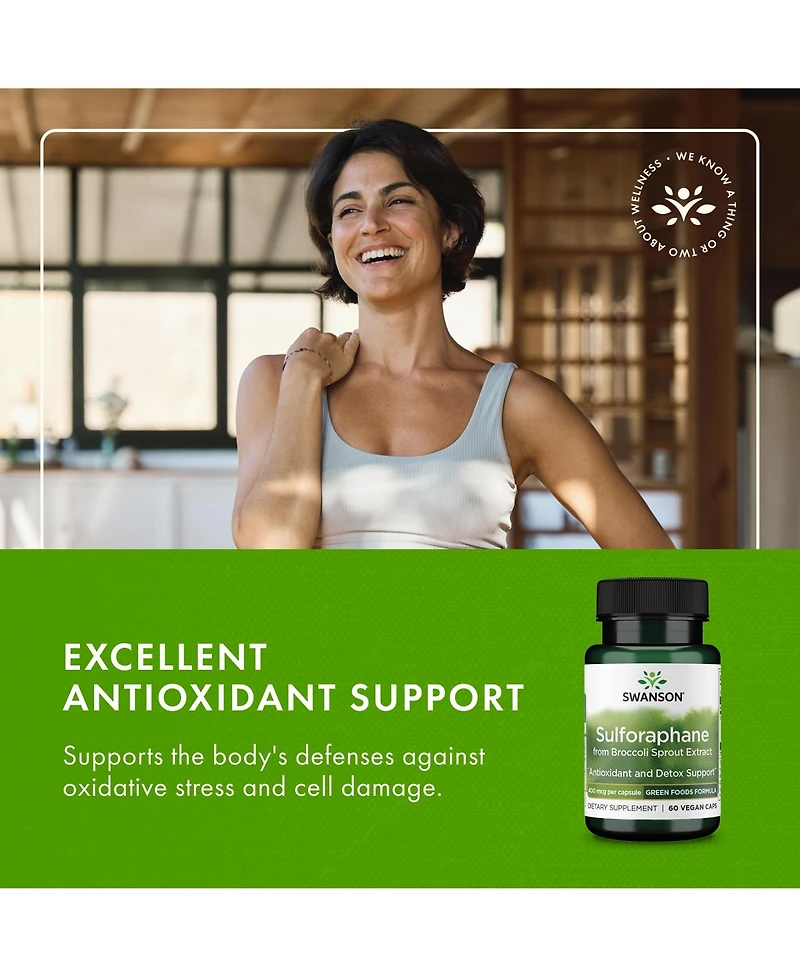 Swanson Sulforaphane Broccoli Sprout Extract, Cellular, Gi and Liver Health, Standardized 0.4% Sulforaphane, 400 mcg, 60 Veggie Capsules