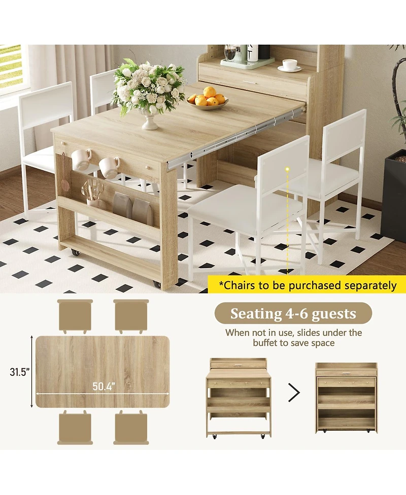 Streamdale Furniture Multifunctional Buffet Hutch with Foldable Dining Table