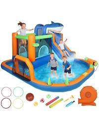 Qaba Sharks Theme Inflatable Bounce House for Kids with Slide,