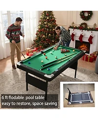 Rainsken 63.8" Foldable Billiards Table, All-in-One Indoor Pool Table Set with Balls, Cues, Chalk, Brush and Triangle Rack for Game Rooms