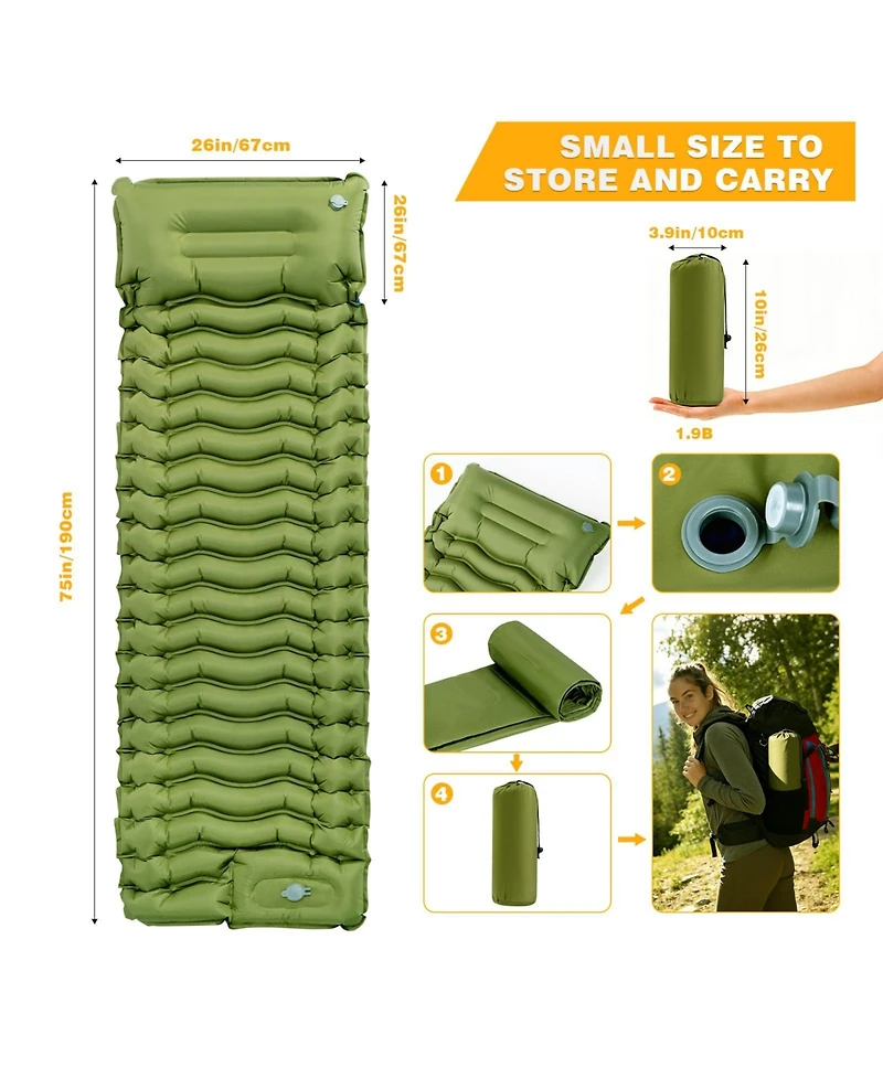 Gnuadz Camping Sleeping Pad Ultralight Inflatable Mat with Pillow Foot Pump Camping Outdoor Recreation Gear
