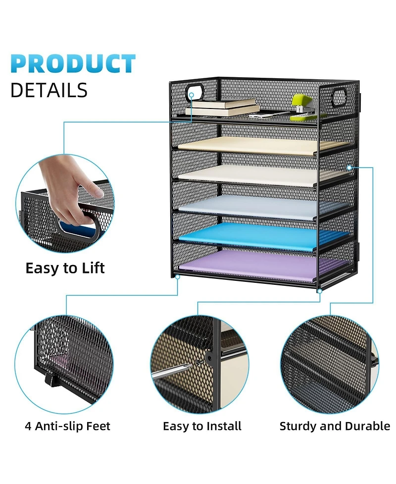 Gnuadz 6 Tier Mesh Desk File Sorter With Handle