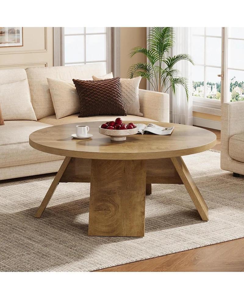 Tribesigns Round Coffee Table, 39.37" Wooden Circle Coffee Table with Splayed Legs