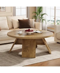 Tribesigns Round Coffee Table, 39.37" Wooden Circle Coffee Table with Splayed Legs