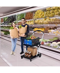 Homfan Collapsible Rolling Grocery Cart w/ Removable Basket and 360degree(s) Swivel Wheels, Lightweight Folding Utility for Shopping Office