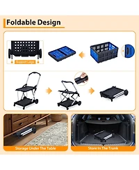 Homfan Collapsible Rolling Grocery Cart w/ Removable Basket and 360degree(s) Swivel Wheels, Lightweight Folding Utility for Shopping Office